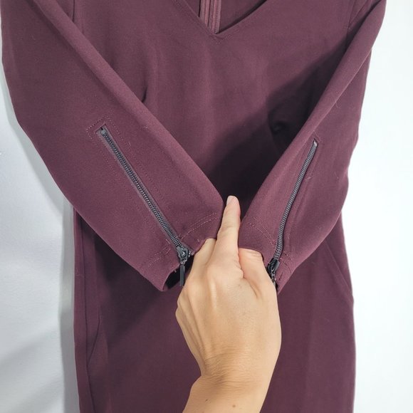 Kenar Women Burgundy 3/4 Sleeve V-Neck Back Zipper Mini Sheath Dress Office Sz 2 - Picture 6 of 14